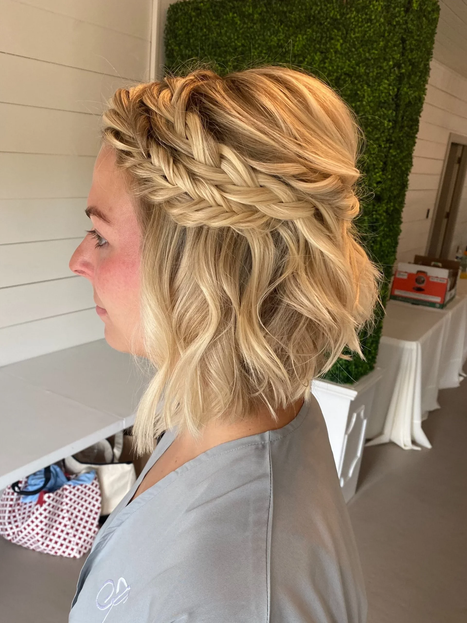 Chin Bob Waterfall Braid Style Chin Bob Waterfall Braid Style — Updos for Short Hair