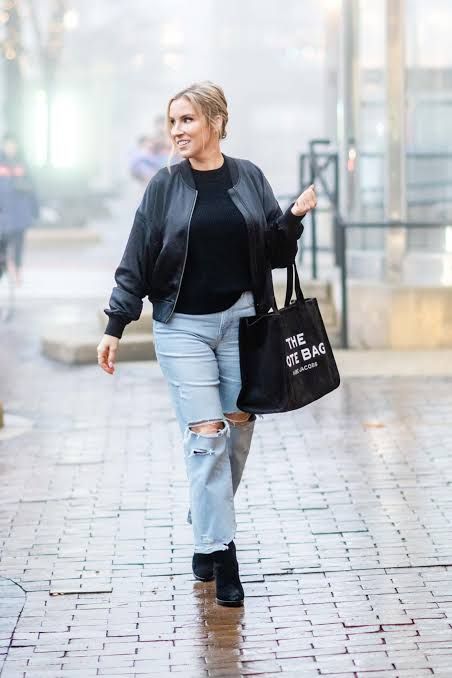 Casual Cool: Ripped Jeans with a Bomber Jacket — Light Wash Jeans Outfits