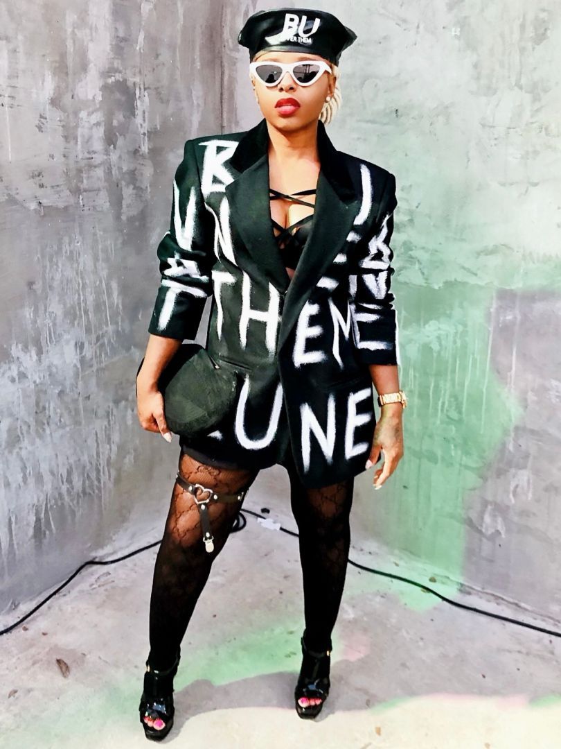 Statement Blazer with Bralette, Lace Stockings, and Beret — Atlanta Outfits