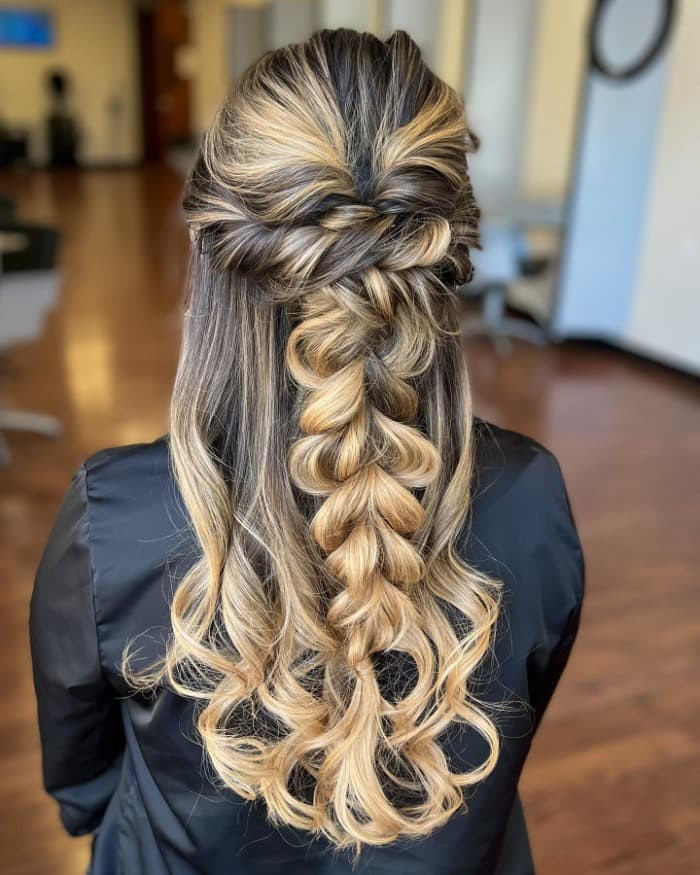 Dark Brown With Blonde Balayage Visual Idea Dark Brown With Blonde Balayage Visual Idea — Prom Hairstyles for Long Hair