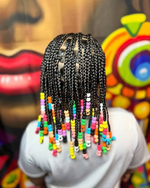 Shoulder Length Braids With Colorful Beads — Kids Braids with Beads