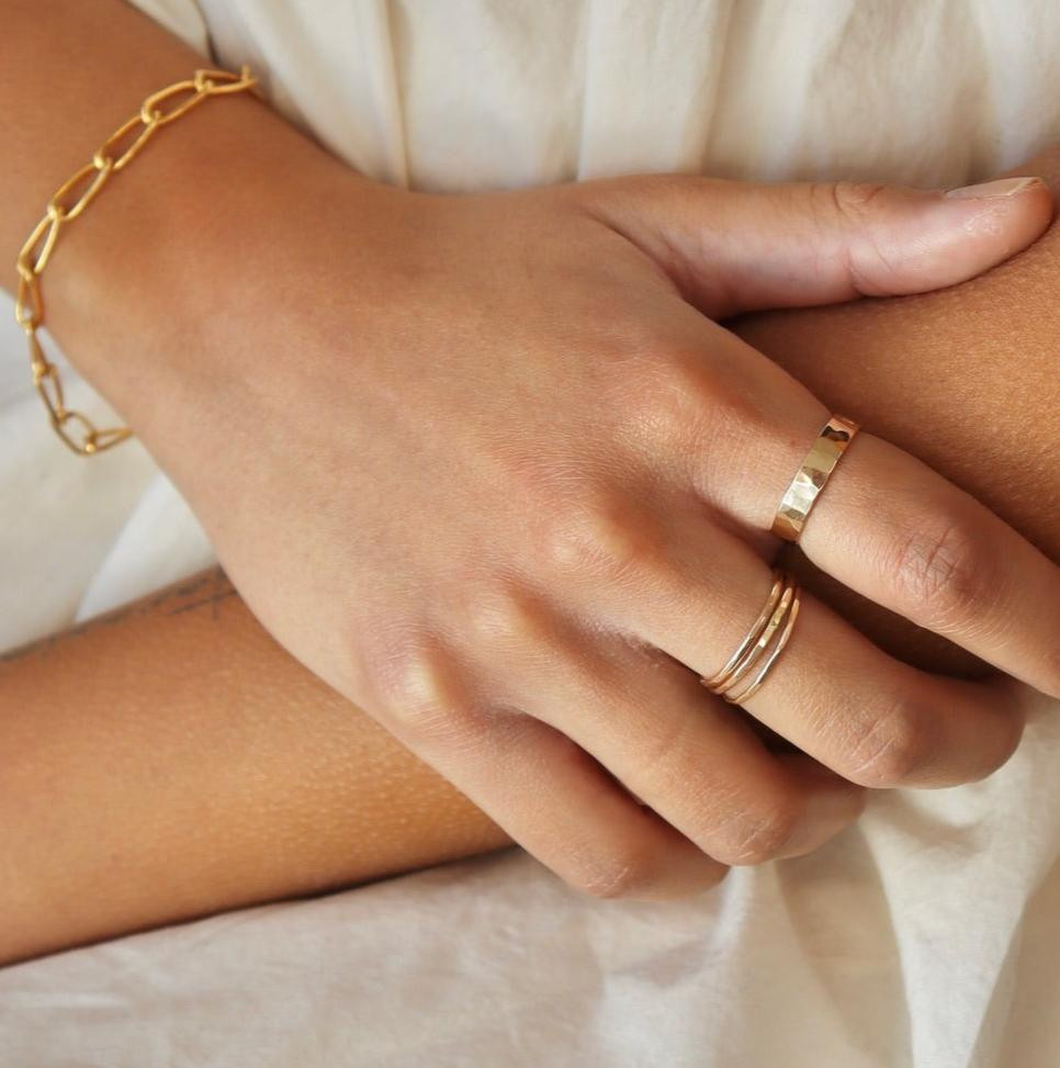 Hammered Texture Gold Stack with Bracelet Hammered Texture Gold Stack with Bracelet — Gold Ring Stack