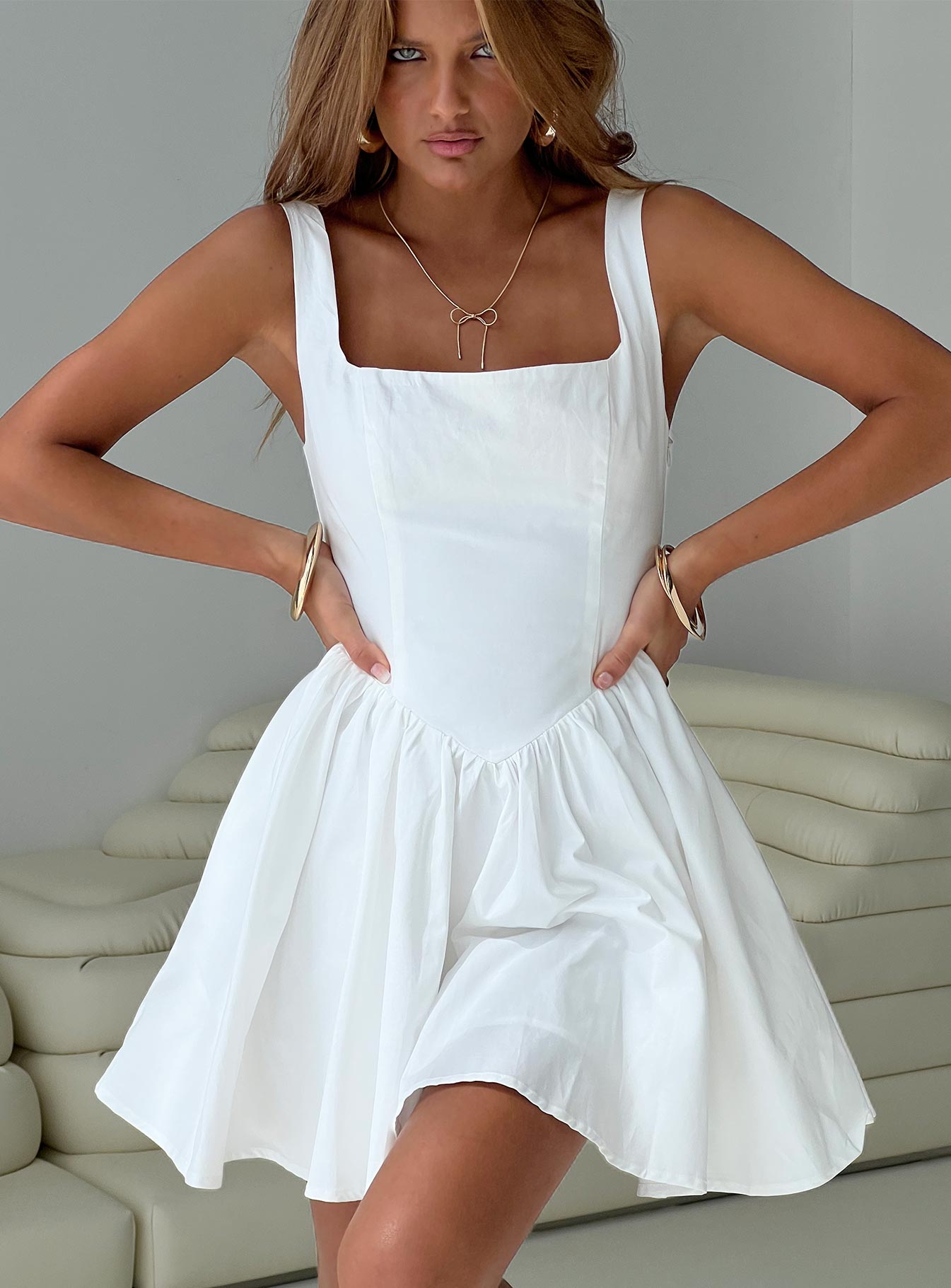 Chic White Cotton Mini Dress for Daytime Casual Chic White Cotton Mini Dress for Daytime Casual — White Dresses