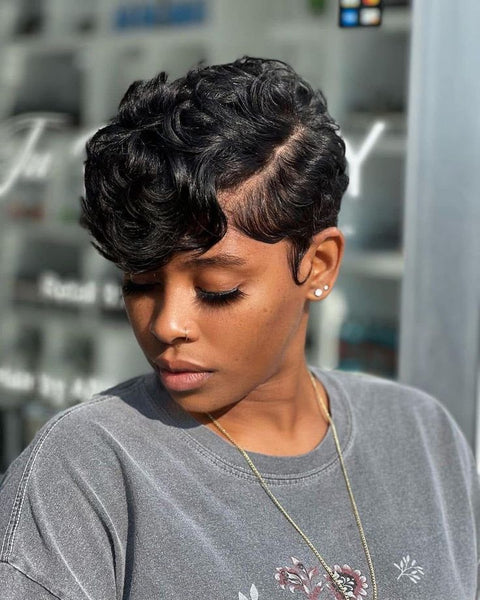 Ear Black Pixie With Side Finger Waves Ear Black Pixie With Side Finger Waves — Pixie Cut for Black Women