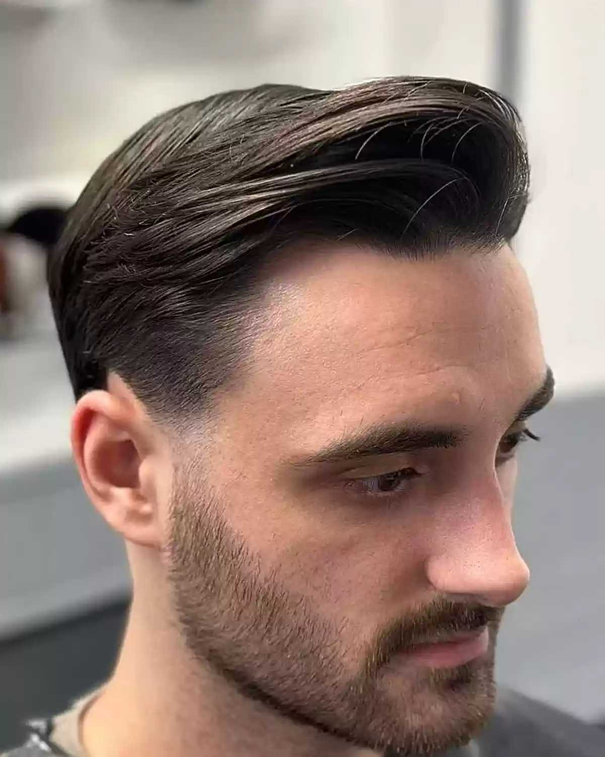 Slicked Back Visual Idea Slicked Back Visual Idea — Low Taper Fade Straight Hair