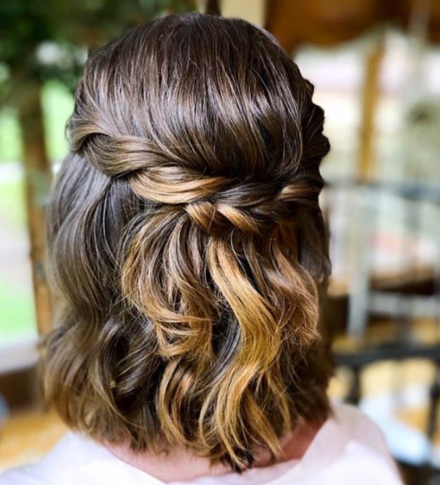 Half-Up Lob With Twisted Braid — Wedding Hairstyles for Short Hair