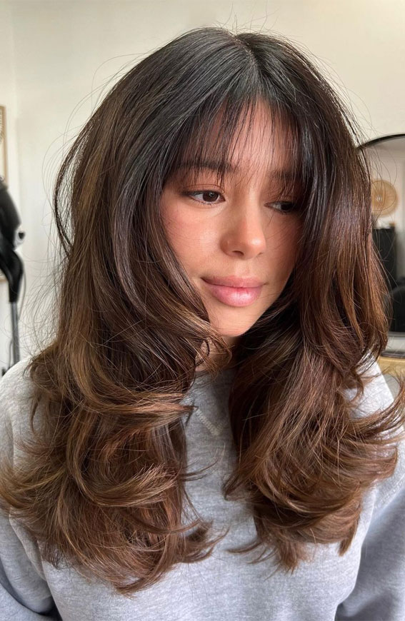 Collarbone Layers With Curtain Bangs — Choppy Layers