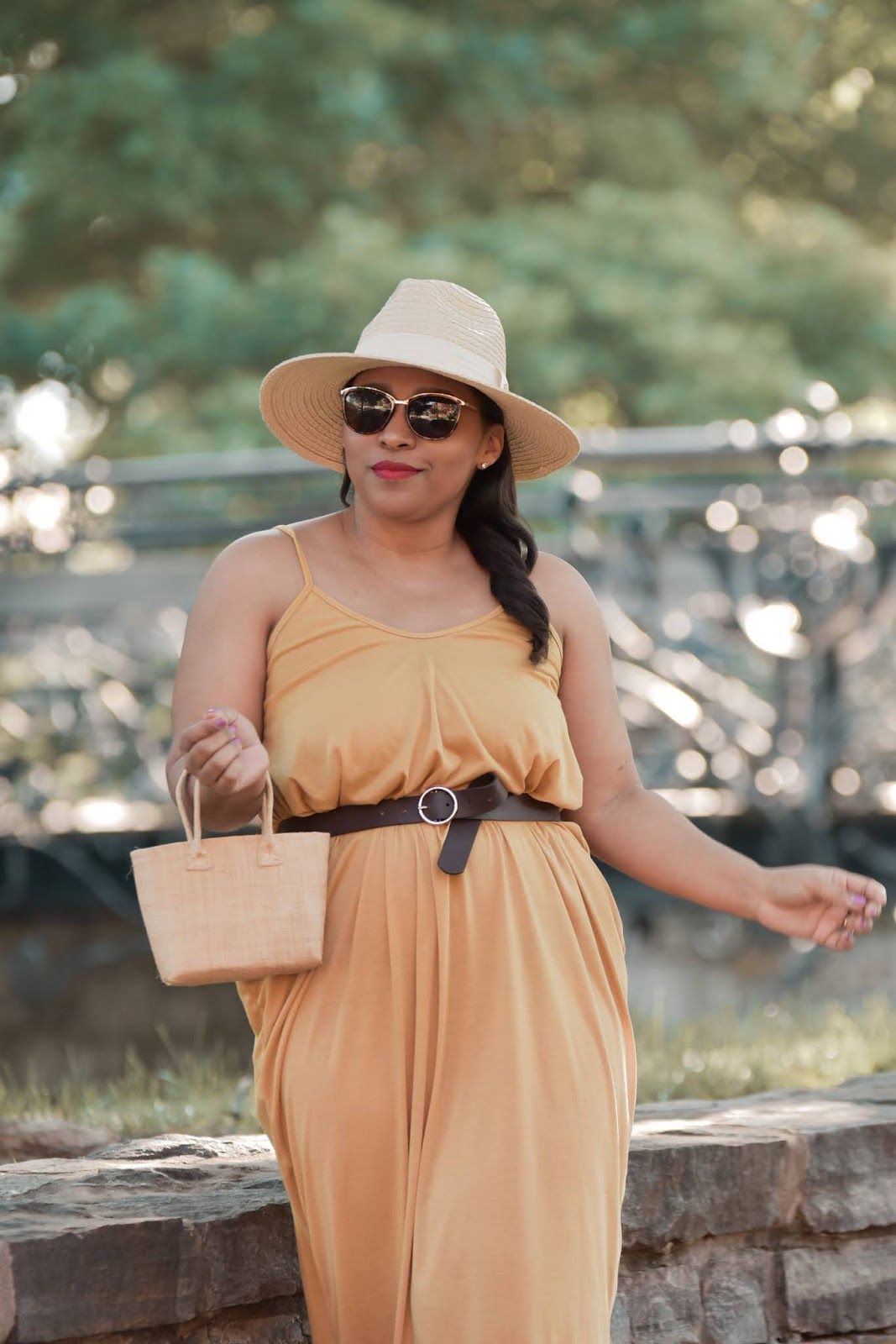 Mustard Yellow Maxi Dress with Straw Accessories for Summer Mustard Yellow Maxi Dress with Straw Accessories for Summer — Maxi Dress Outfits
