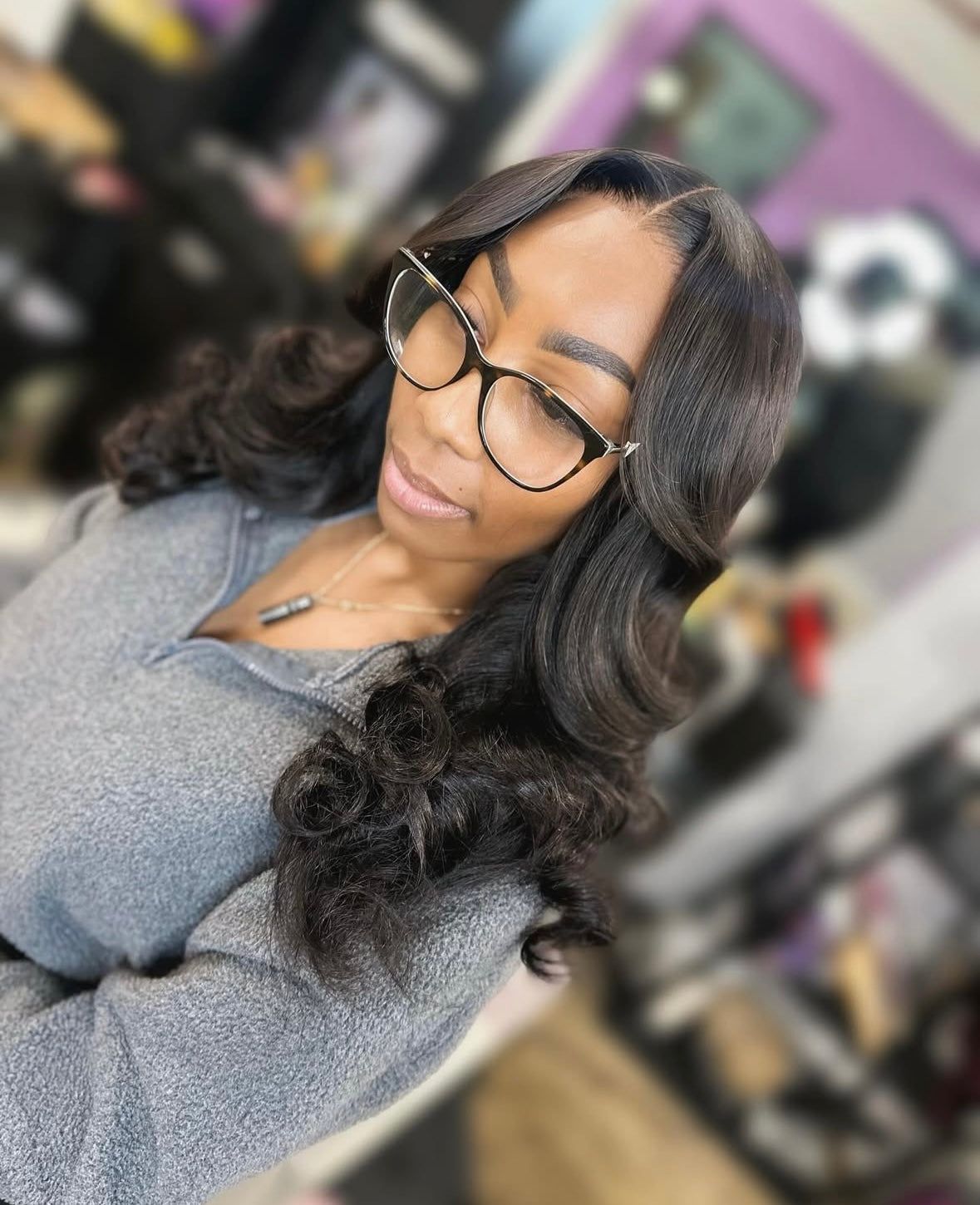 Mid-Back Waves With Side Swept Bangs — Closure Sew In