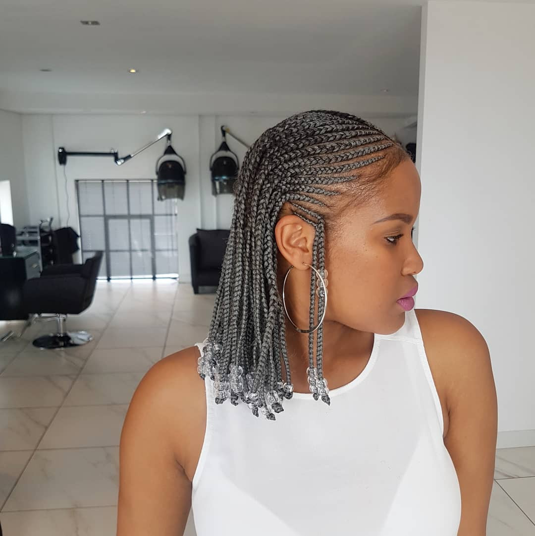 Collarbone Length Small Straight Gray Braids