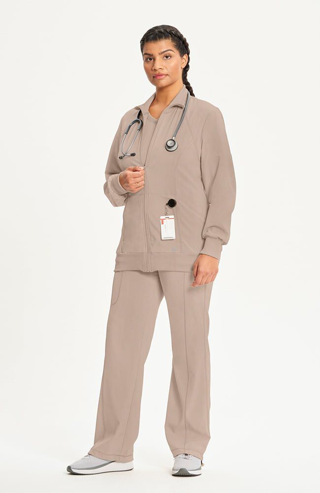Beige Zip-Up Scrub Jacket Ensemble Beige Zip-Up Scrub Jacket Ensemble — Scrubs Outfits