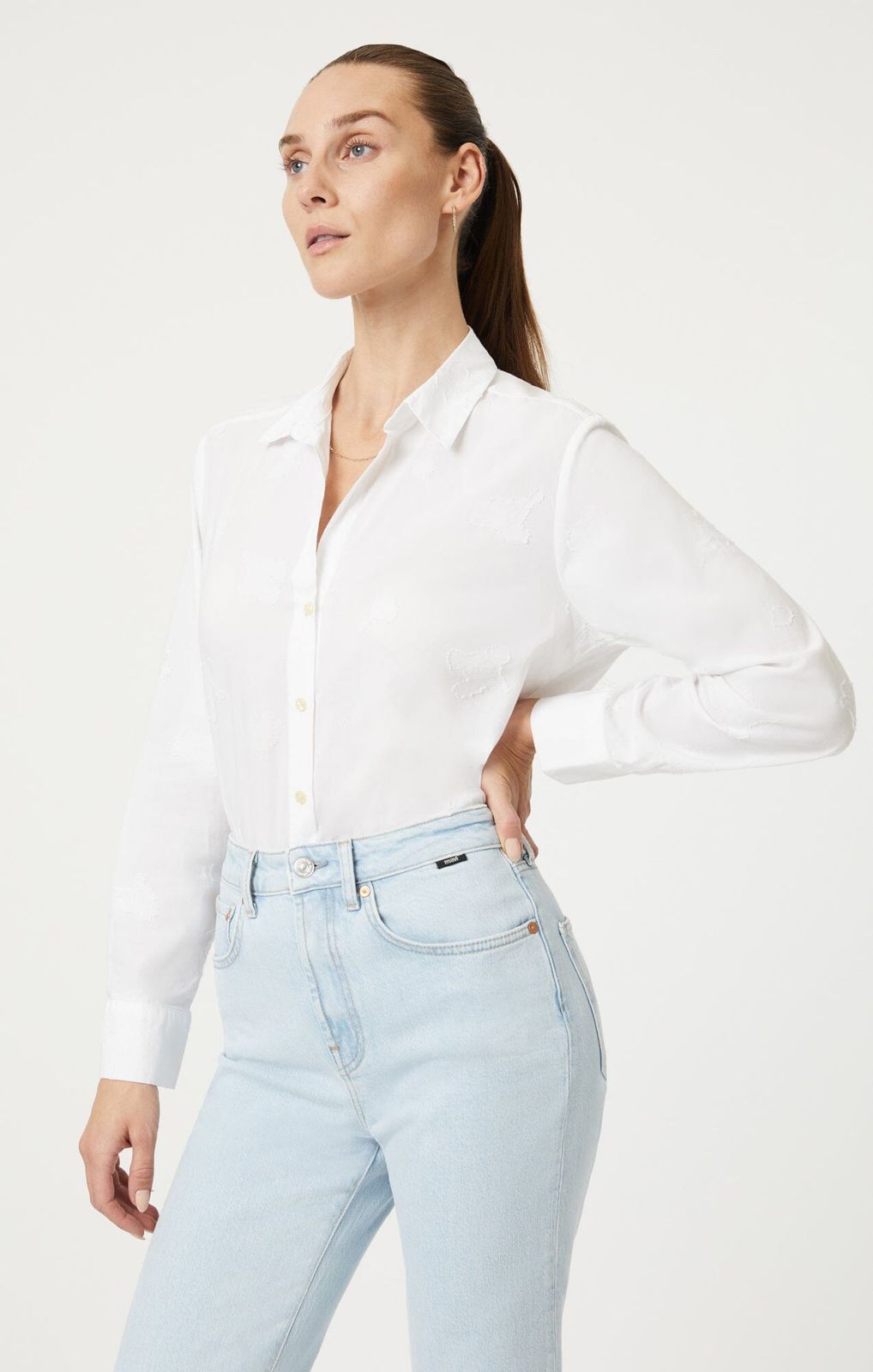 Fitted White Jacquard Button-Up for Smart Casual — Button Up Shirts