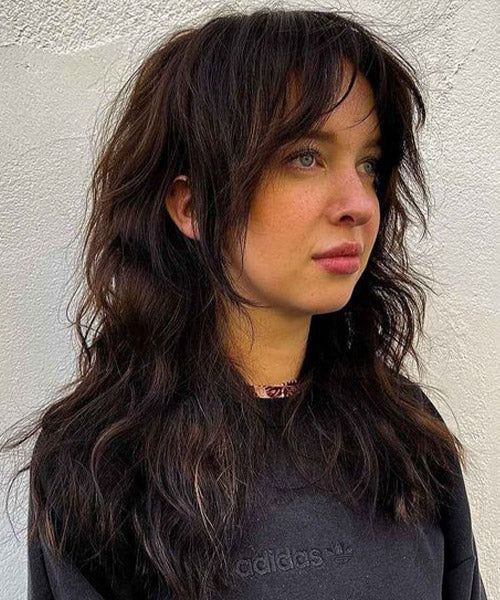 Mid-Back Textured Finish With Curtain Bangs — Long Wolf Cut