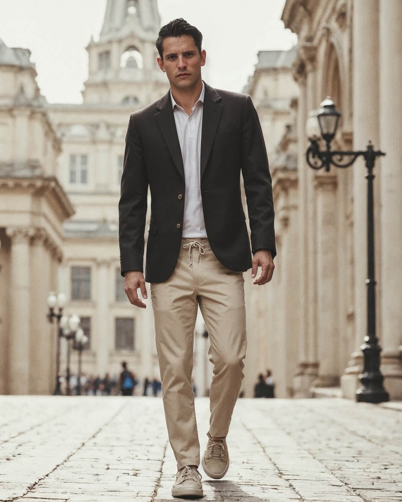 Modern Grey Blazer with Drawstring Trousers Modern Grey Blazer with Drawstring Trousers — Mens Business Casual Outfits
