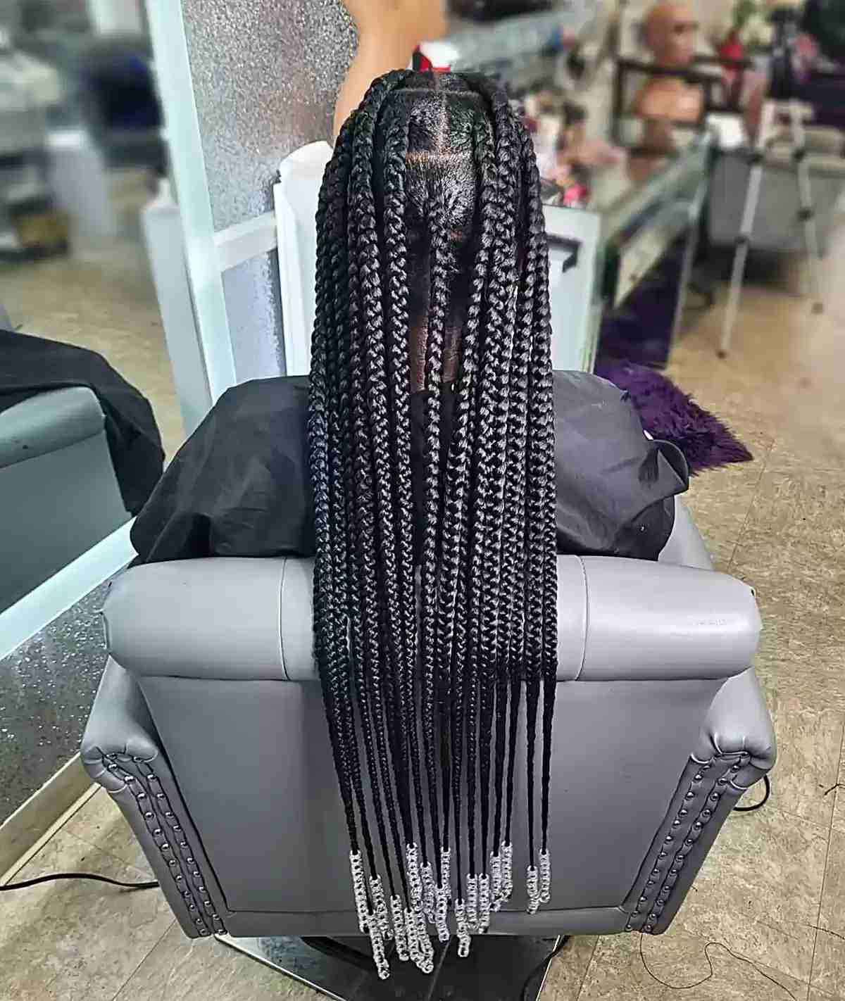 Uniform Box Braids with Metallic Silver Ends Uniform Box Braids with Metallic Silver Ends — Braids with Beads
