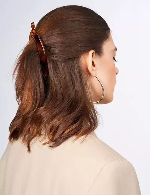 Shoulder Length Dark Brown Half-Up Shoulder Length Dark Brown Half-Up — Banana Clip Hairstyles