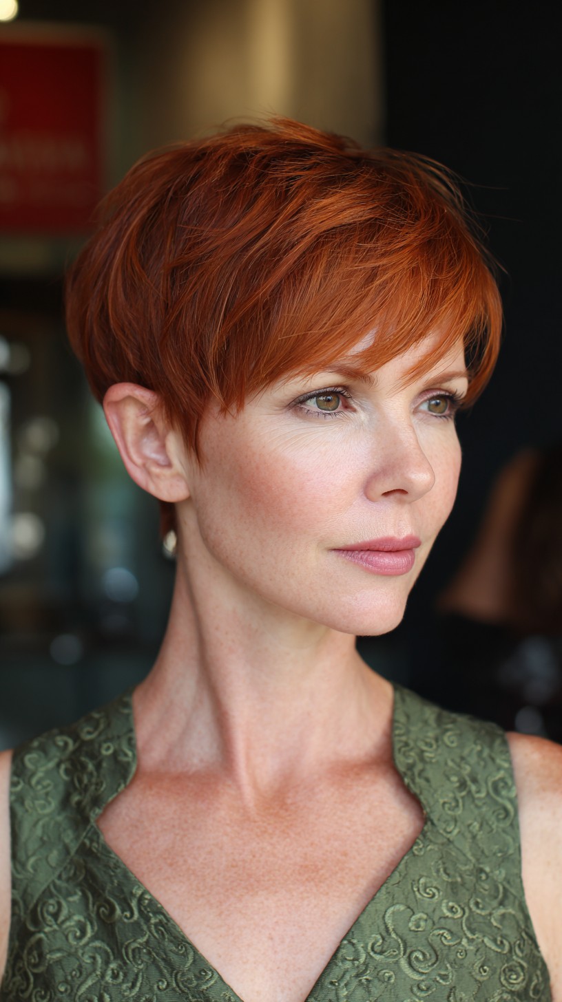 Vibrant Red Pixie With Textured Layers Vibrant Red Pixie With Textured Layers — Pixie Cut for Women Over 50