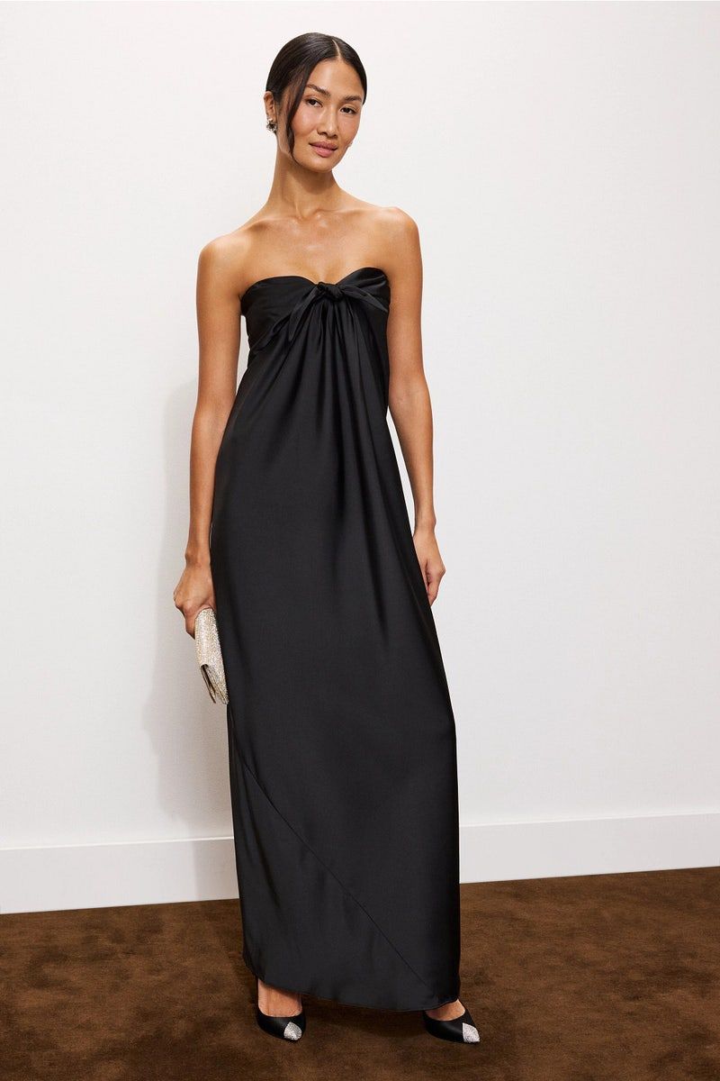 Black Silk Strapless Gown with Bow Detail Black Silk Strapless Gown with Bow Detail — Silk Dresses