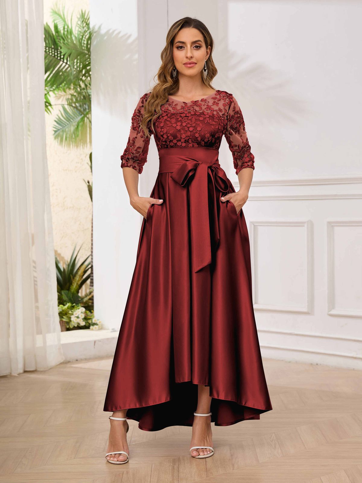 Burgundy Satin High-Low Dress for Formal Events Burgundy Satin High-Low Dress for Formal Events — Dresses for Women Over 60