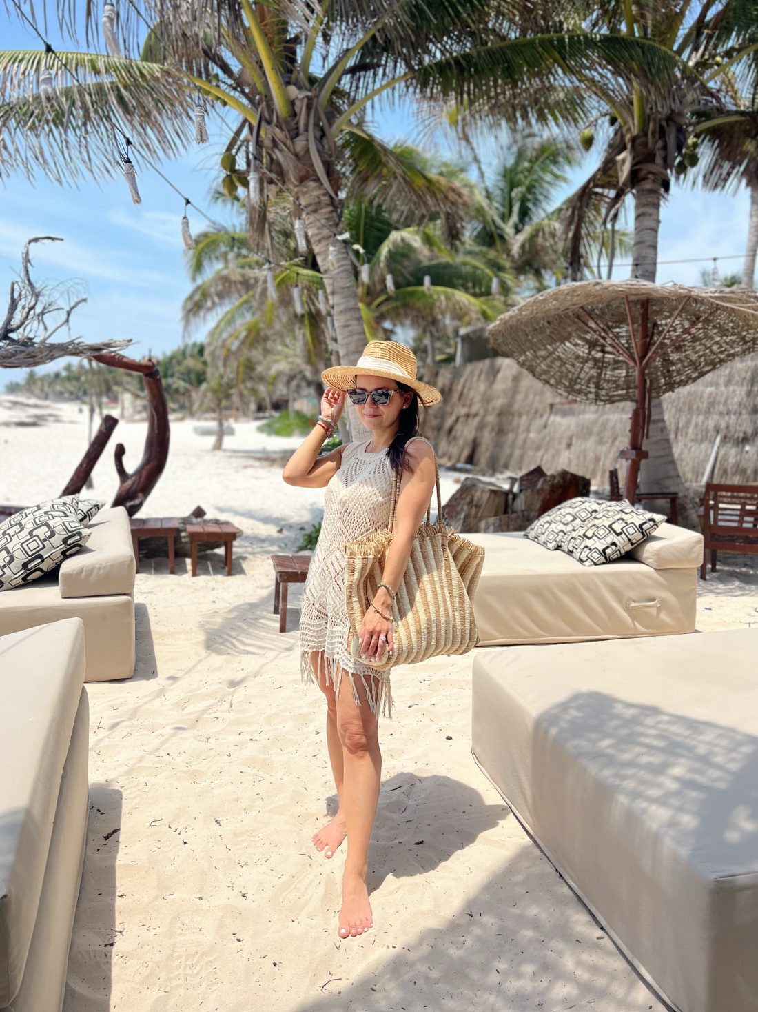 Crochet Mini Dress with Fringe for a Boho Beach Day — Tulum Outfits