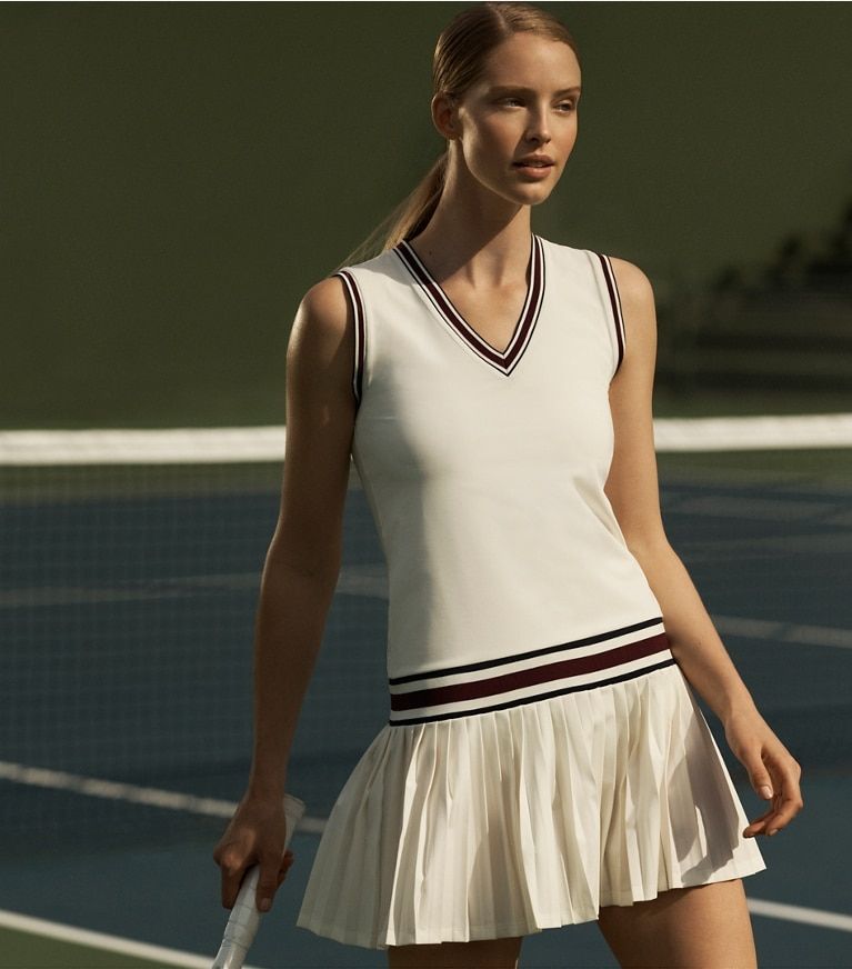 Traditional Pleated Tennis Dress in White — Tennis Dresses