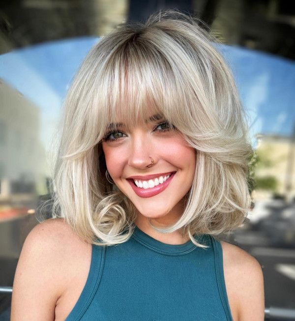 Ash Blonde Blunt Bob With Blunt Bangs Ash Blonde Blunt Bob With Blunt Bangs — Haircuts with Bangs