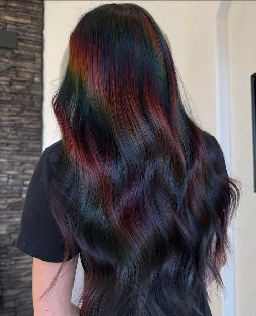 Long Layers With Hidden Multi Colored Undertones Long Layers With Hidden Multi Colored Undertones — Oil Slick Hair