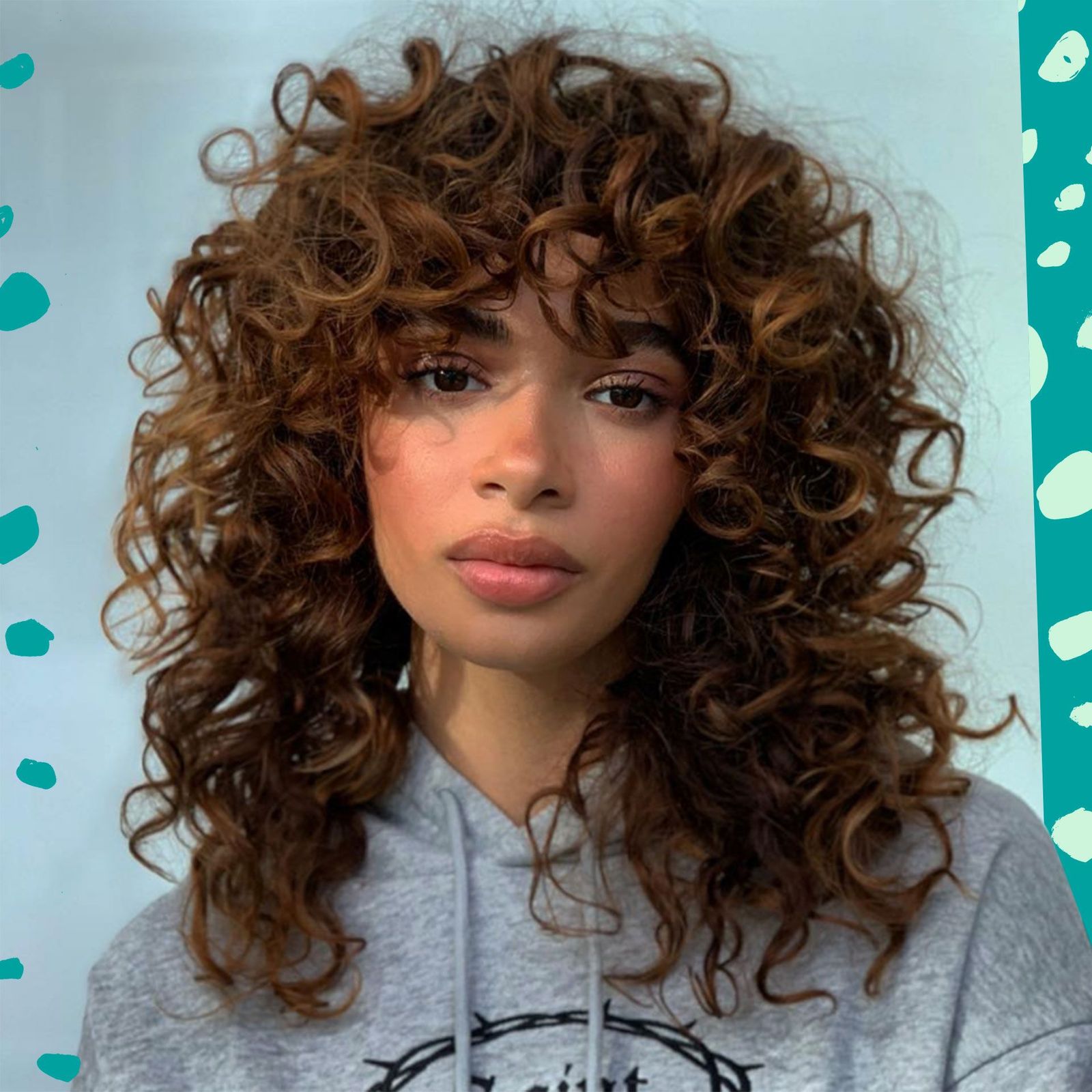 Dark Brown Shag With Caramel Highlights — Curly Shag