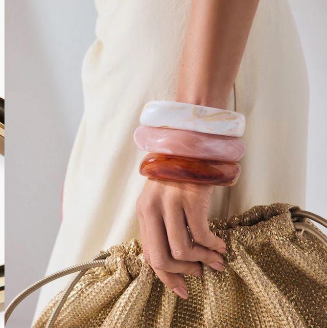 Marbled Resin Bangles with a Cream Dress — Bangle Stacks