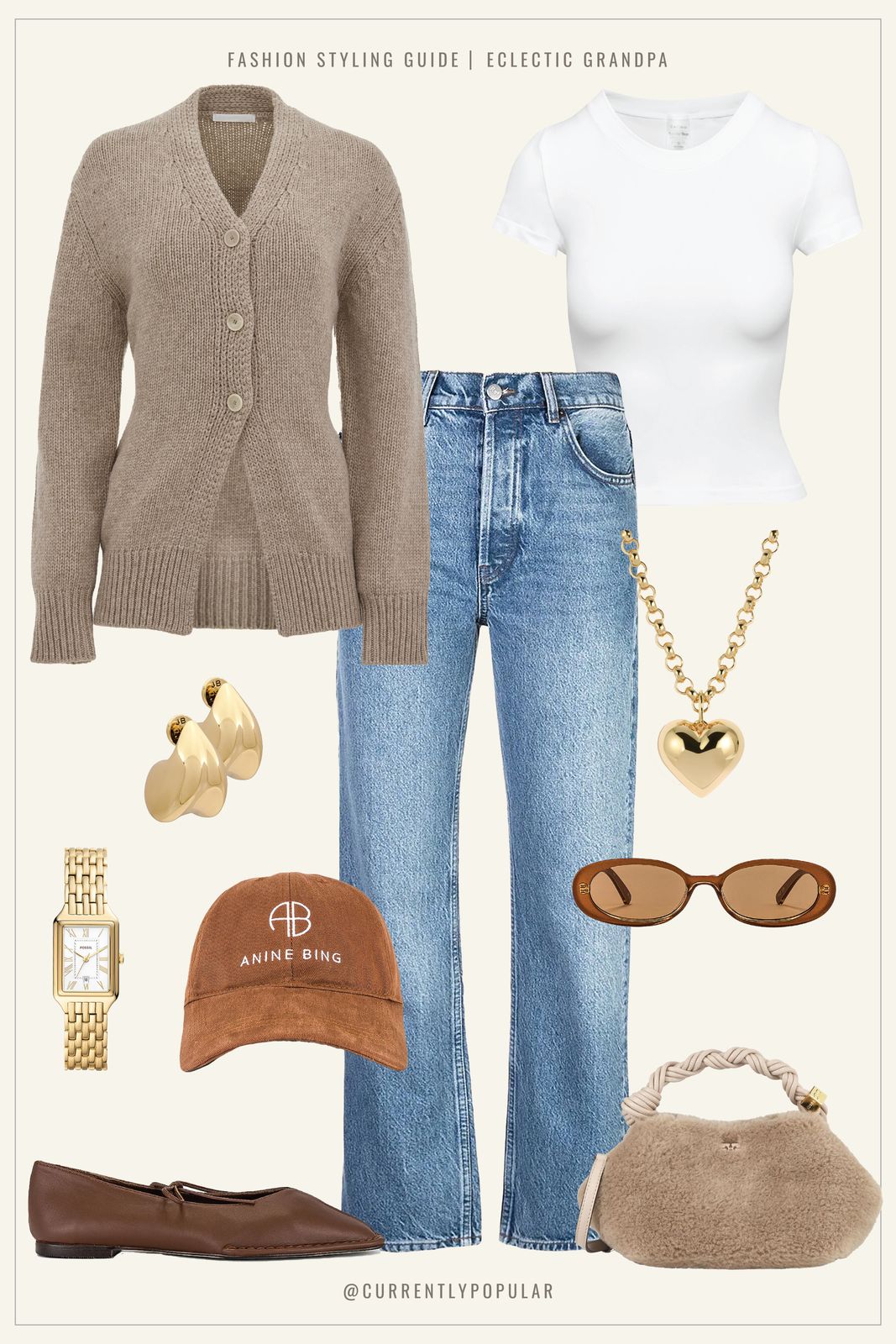 Beige Cardigan with Fuzzy Handbag Beige Cardigan with Fuzzy Handbag — Eclectic Grandpa Outfits