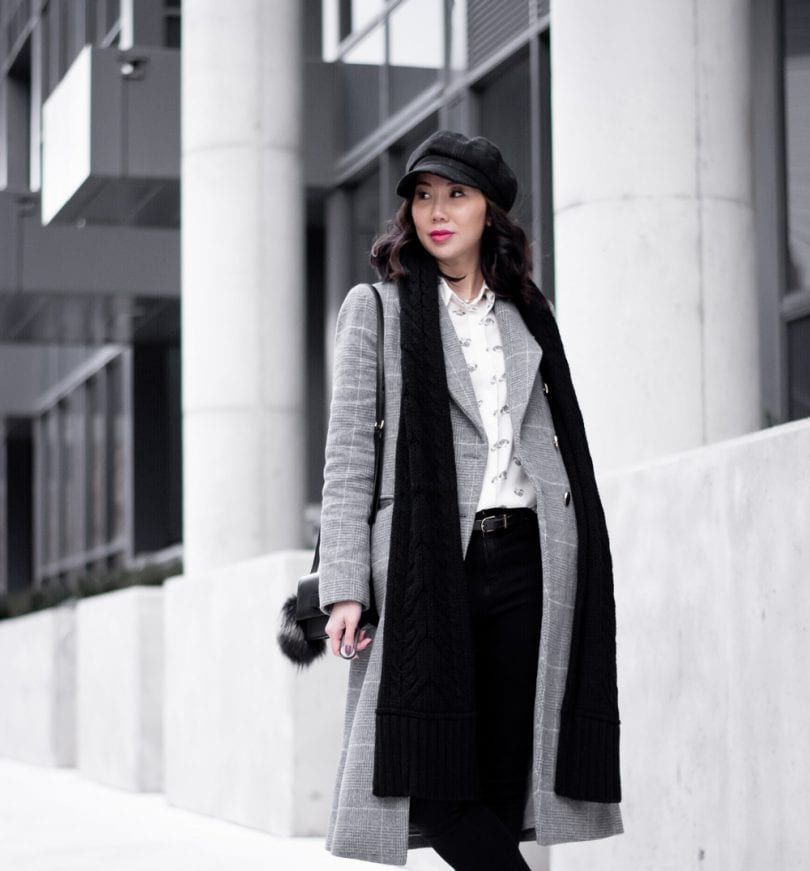 Grey Plaid Coat with Newsboy Cap and Scarf Grey Plaid Coat with Newsboy Cap and Scarf — Toronto Outfits