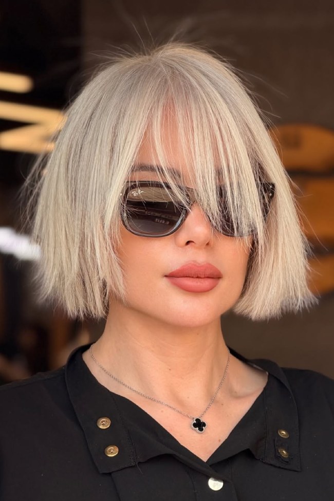 Textured Blunt Bob With Fringe — Hairstyles for Fine Hair
