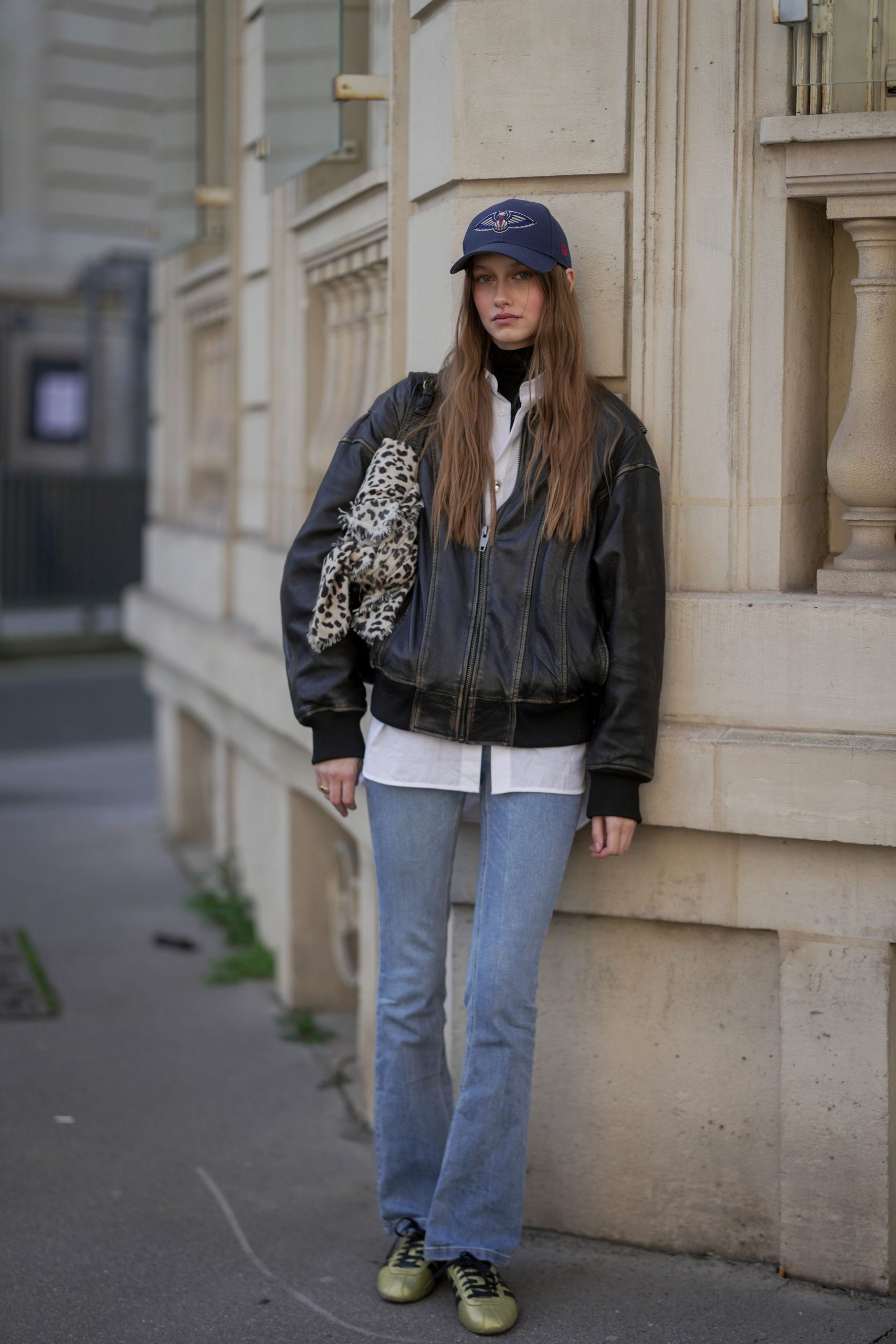 Bomber Jacket Layering Over Light Flares — Flare Jeans
