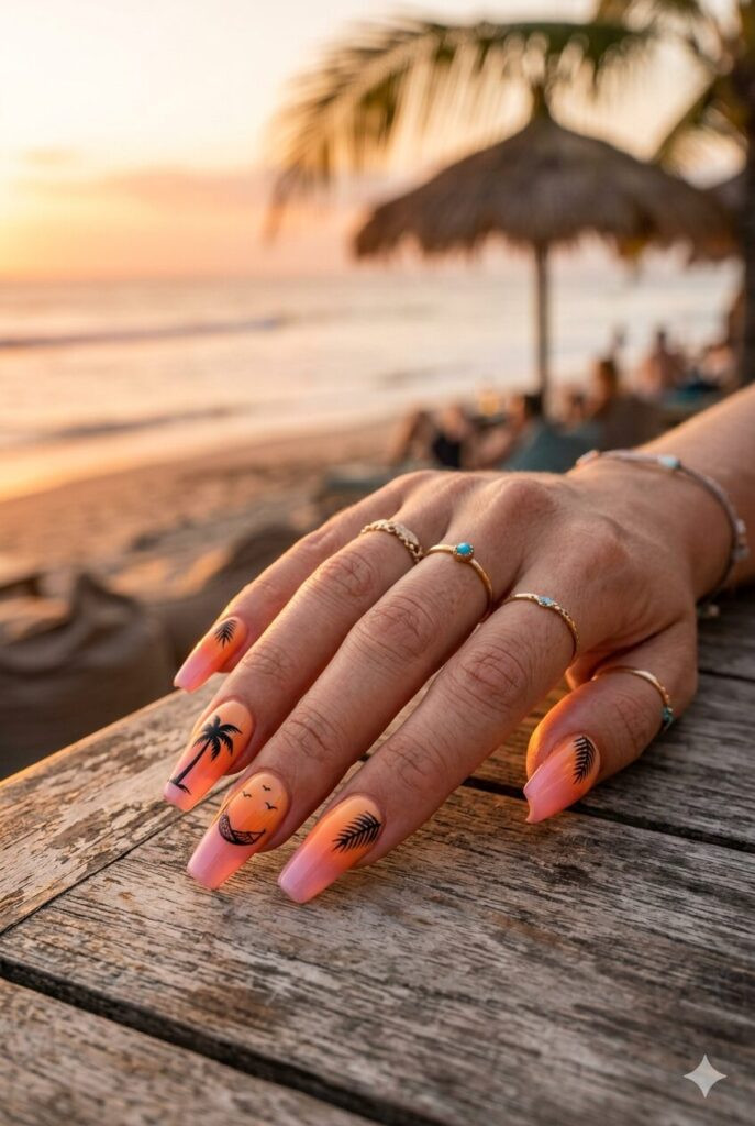 Palm Trees Sun Birds Visual Idea Palm Trees Sun Birds Visual Idea — Sunset Nails