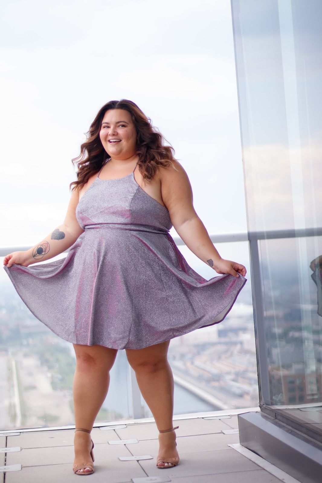 Pinkish-Silver Glitter Knit Mini Dress for Parties — Plus Size Dresses