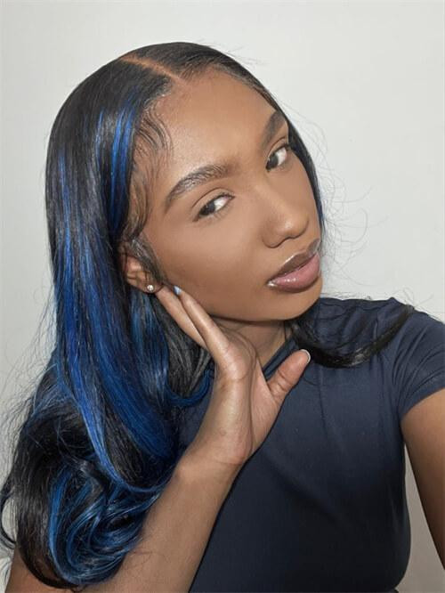 Long Layers Visual Idea Long Layers Visual Idea — Blue Highlights on Black Hair