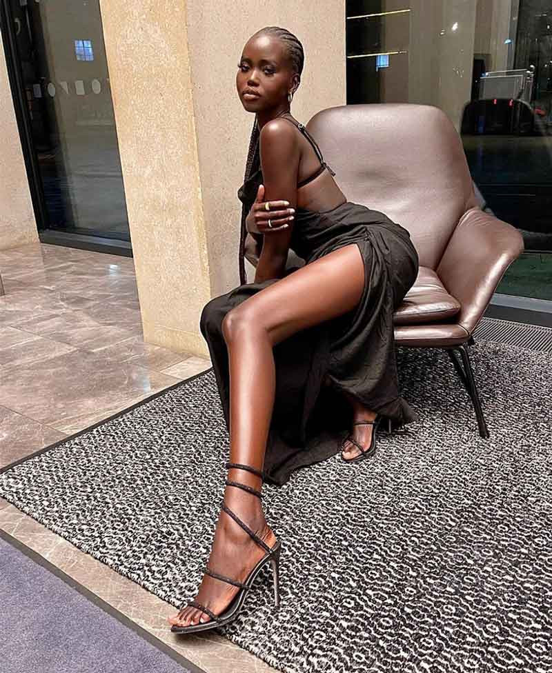 Evening Party Sophistication: Black Strappy Heels with Ruched Maxi Dress Evening Party Sophistication: Black Strappy Heels with Ruched Maxi Dress — Strappy Heels Outfits
