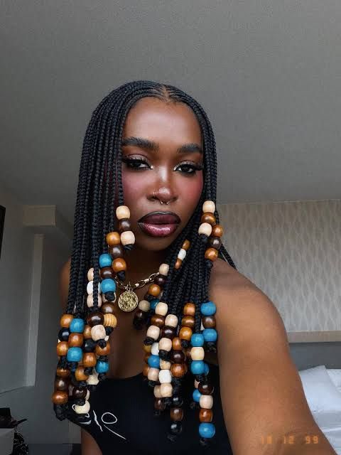 Thick Black Box Braids With Beads — Layered Braids