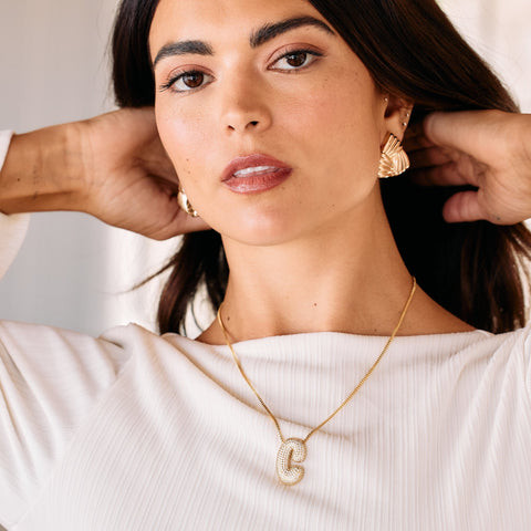 Large Textured Initial 'C' Pendant on Cream Top Large Textured Initial 'C' Pendant on Cream Top — Initial Necklaces