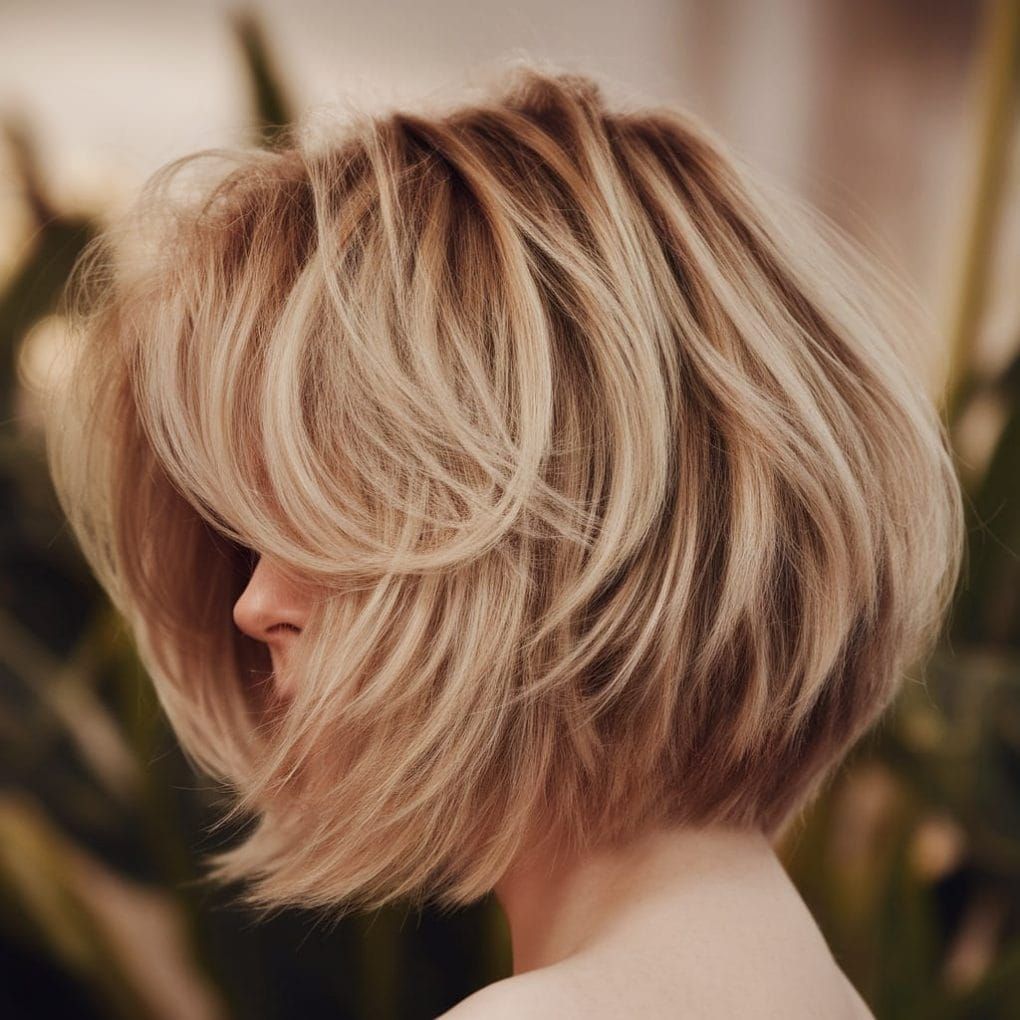 Layered Bob With Volume and Curtain Bangs — Hairstyles for Double Chin
