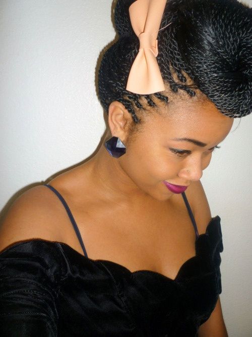 Braided Bun with Peach Bow — Prom Hairstyles for Black Women