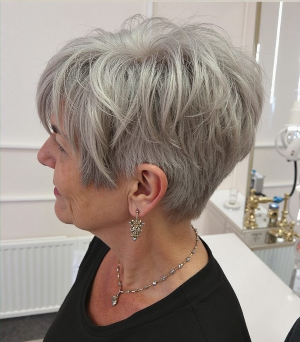 Voluminous Silver Layered Bob — Hairstyles for Women Over 60