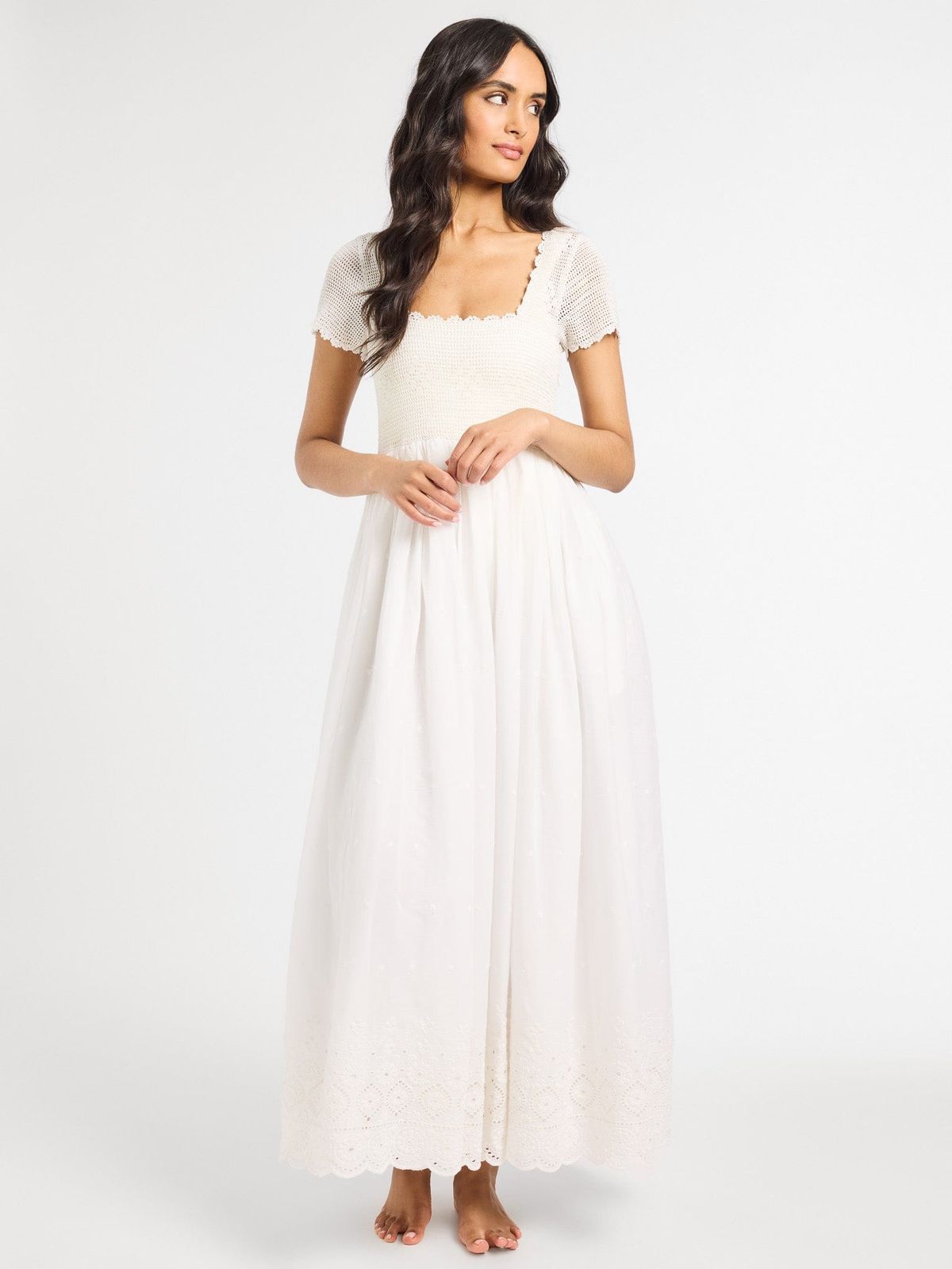 White Square Neck Crochet Maxi Dress for Casual Summer White Square Neck Crochet Maxi Dress for Casual Summer — Crochet Dresses