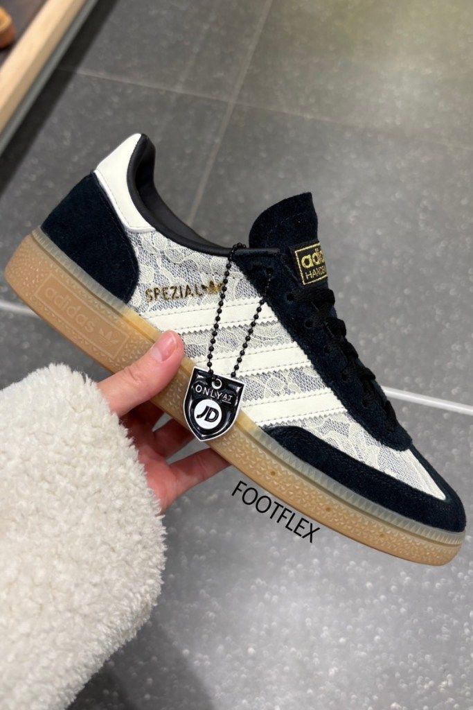 Edgy Detail: Black and White Lace Adidas Handball Spezial Trainers Edgy Detail: Black and White Lace Adidas Handball Spezial Trainers — Adidas Spezial Outfits