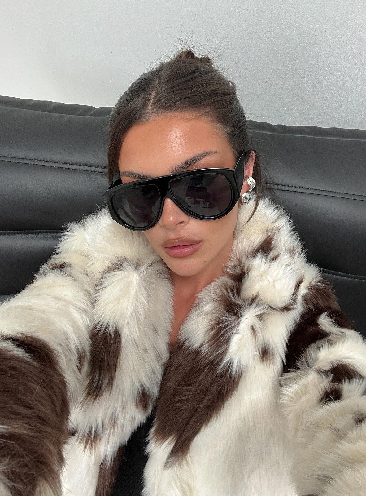 Statement Faux Fur Coat Paired with Oversized Shield Sunglasses — Oversized Sunglasses Outfits
