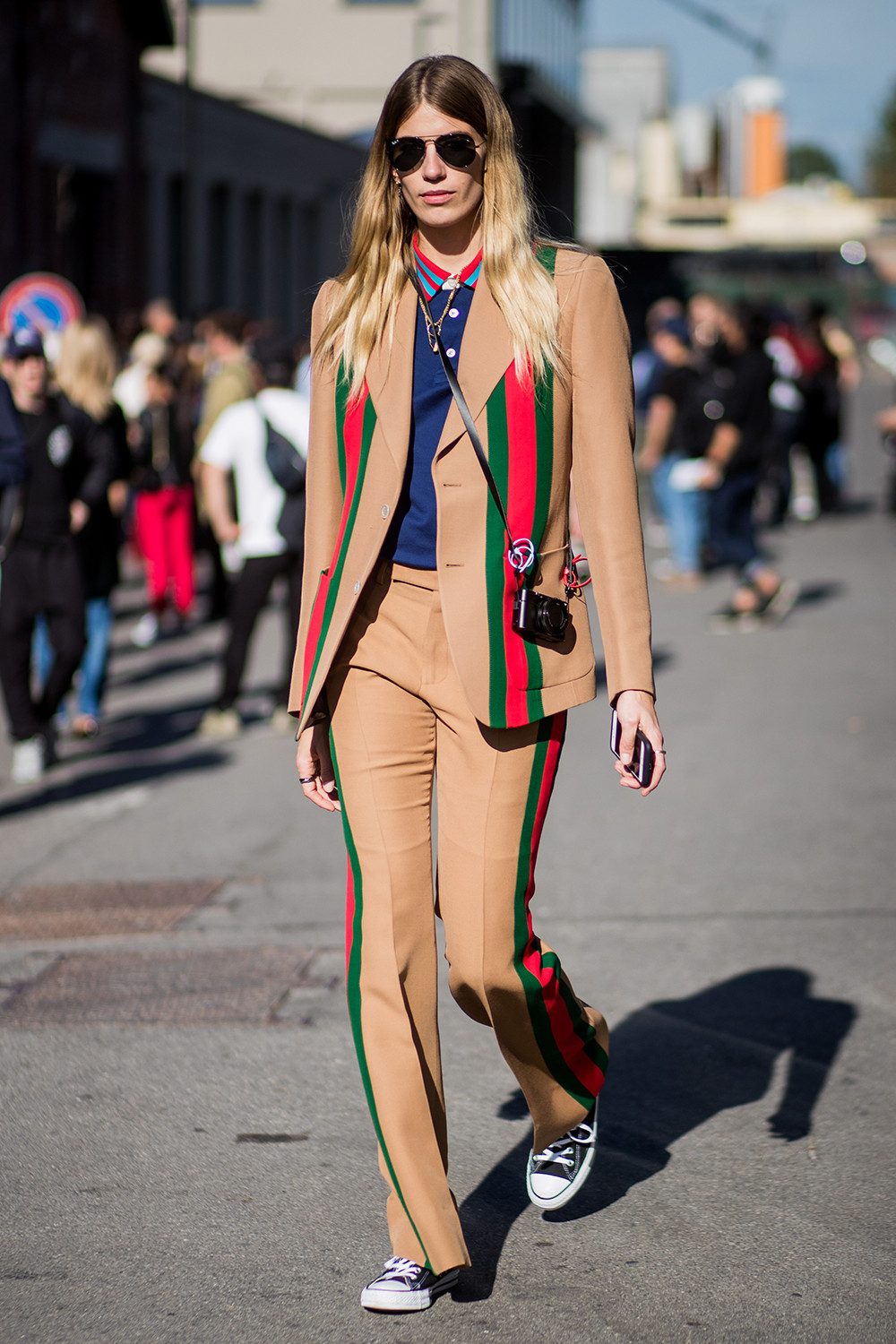 Monochromatic Tan Suit with Gucci Stripes Monochromatic Tan Suit with Gucci Stripes — Gucci Bag Outfits
