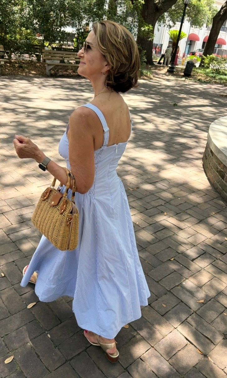 Striped Fit-and-Flare Midi Dress for Daytime Casual — Dresses for Short Women