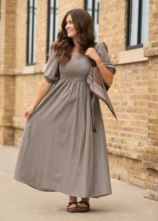Smocked Puff Sleeve Maxi Dress for Casual Daytime — Modest Dresses