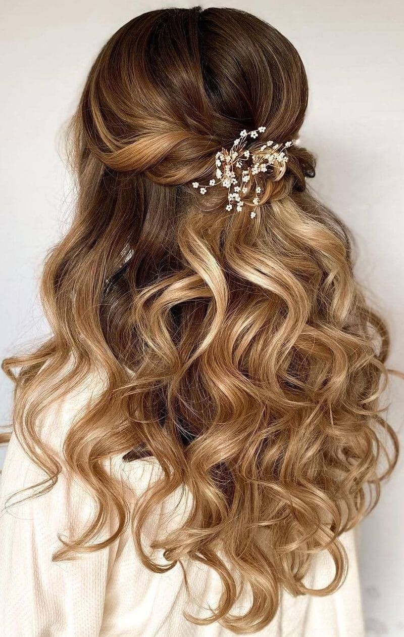 Mid-Back Dark Blonde Balayage Twisted Half-Up — Half Up Half Down Medium Hair