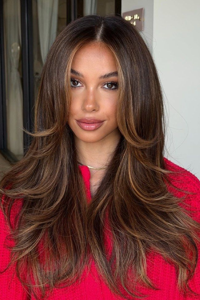 Warm Mocha Brunette With Contour Highlights Warm Mocha Brunette With Contour Highlights — Hair Color for Olive Skin